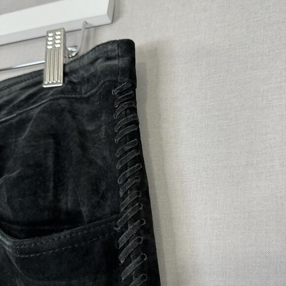 Vintage Chico's Pants Womens 12 Black Suede Leather Straight Laced Trim Y2K 90s - Picture 4 of 16